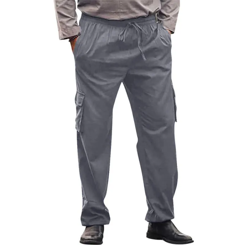 Men's Vintage Solid Color Drawstring Multi-Pocket Cargo Pants 38596082Y sold by Manly