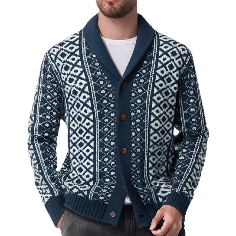 Men's Vintage Jacquard Shawl Collar Single Breasted Knit Cardigan 64331068M sold by Manly