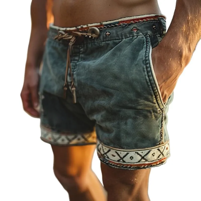 Men's Ethnic Printed Corduroy Elastic Waist Casual Shorts 54836453Z sold by Manly