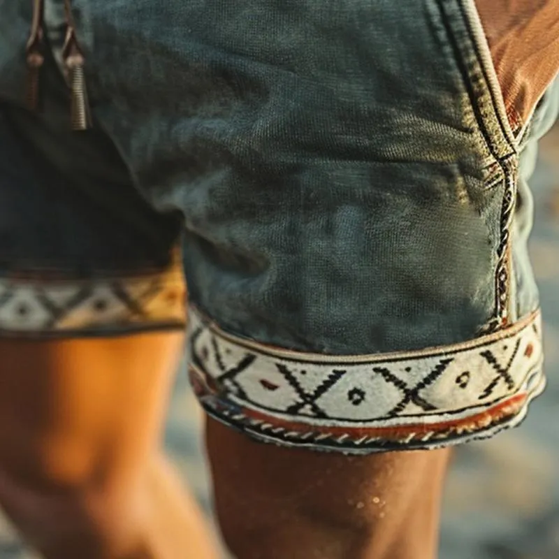 Men's Ethnic Printed Corduroy Elastic Waist Casual Shorts 54836453Z sold by Manly product image thumbnail 3