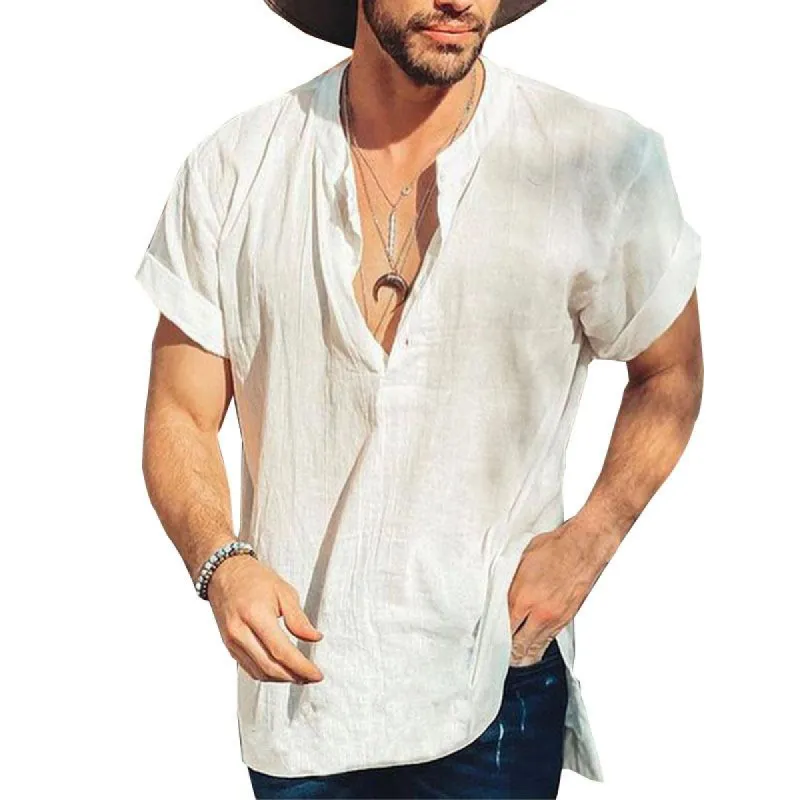 Men's Casual Solid Color Round Neck Short Sleeve Shirt 00444974M sold by Manly