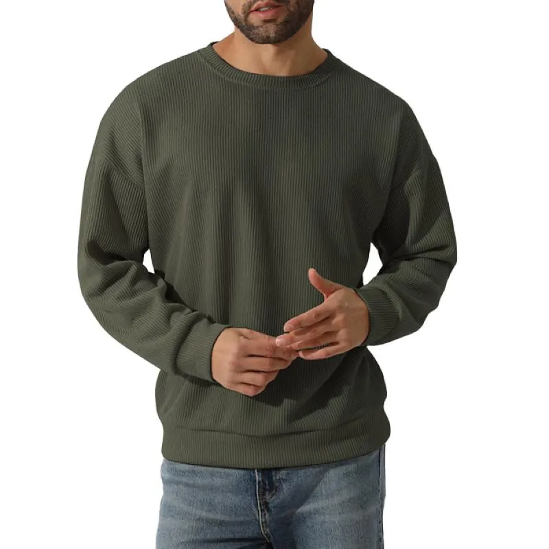 Men's Casual Solid Color Round Neck Loose Long Sleeve Pullover Sweatshirt 12284293M made by Manly