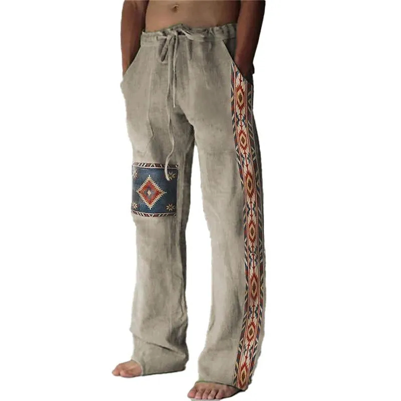 Men's Casual Vintage Ethnic Print Drawstring Pants 69691376Y sold by Manly