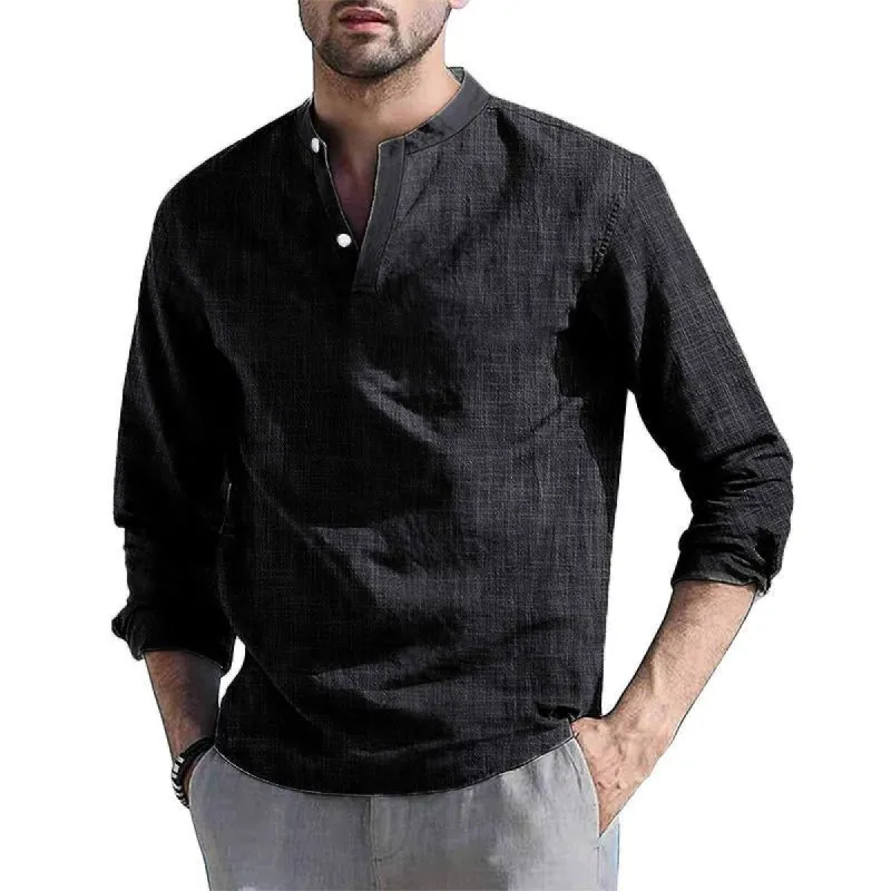 Men's Casual Solid Color V-Neck Long Sleeve Shirt 10053671Y sold by Manly