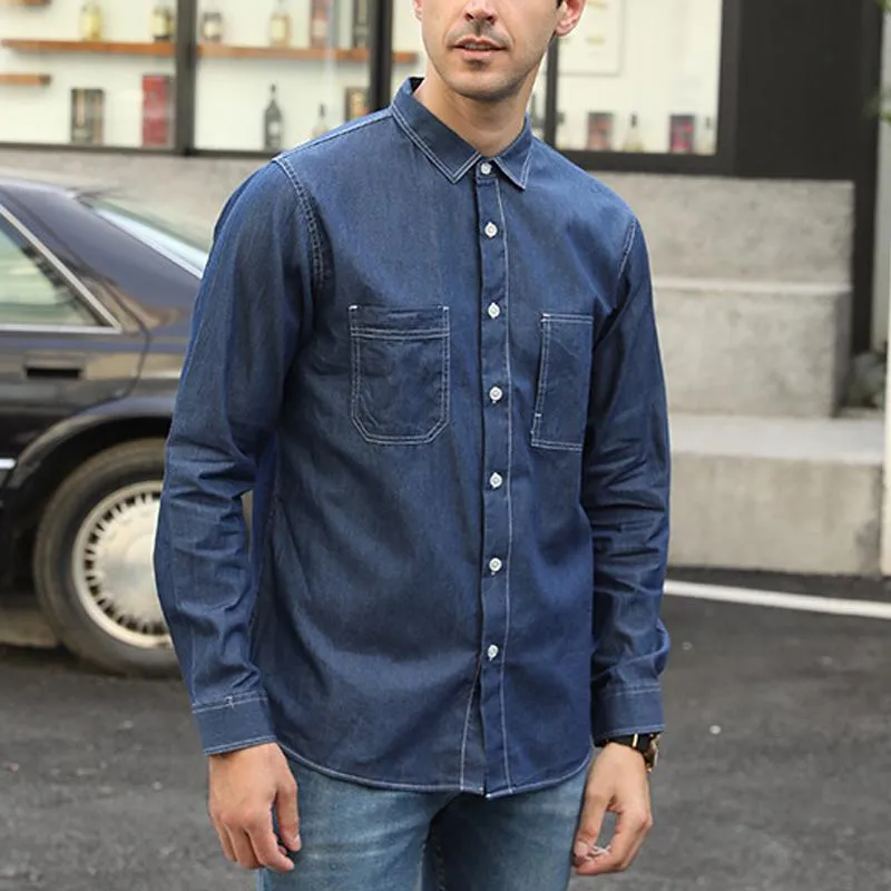 Men's Solid Color Denim Single Breasted Long Sleeve Shirt 80272927Y sold by Manly product image thumbnail 5