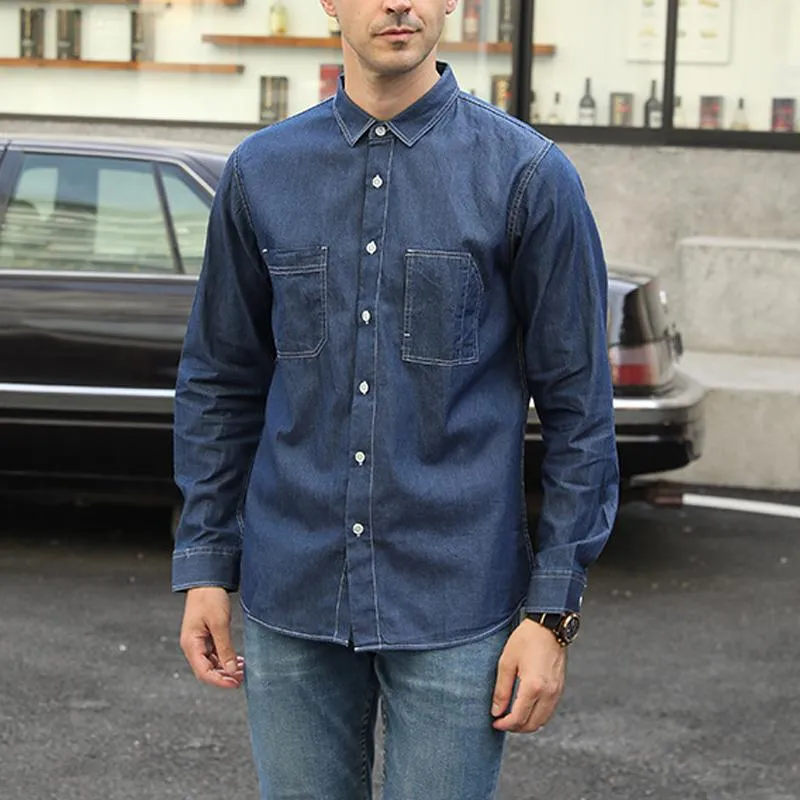 Men's Solid Color Denim Single Breasted Long Sleeve Shirt 80272927Y sold by Manly product image thumbnail 2