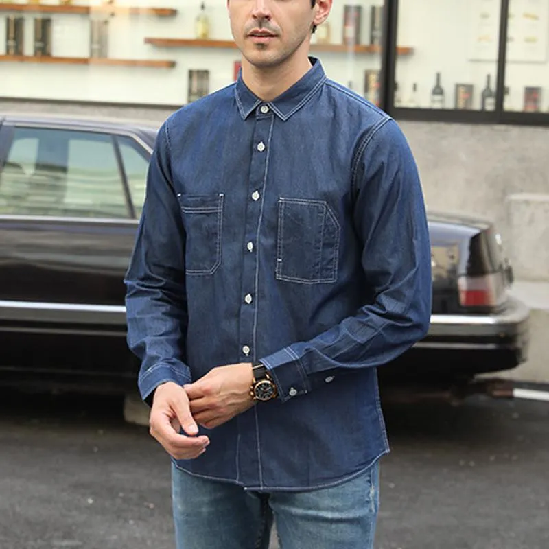 Men's Solid Color Denim Single Breasted Long Sleeve Shirt 80272927Y sold by Manly product image thumbnail 4