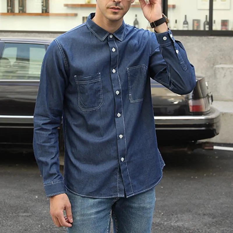 Men's Solid Color Denim Single Breasted Long Sleeve Shirt 80272927Y sold by Manly product image thumbnail 3