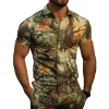 Men's Retro Casual Floral Beach Lapel Short Sleeve Shirt 32426539TO sold by Manly