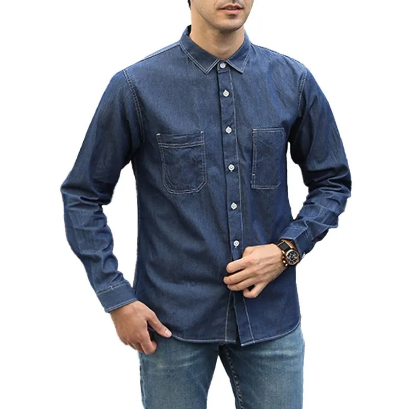 Men's Solid Color Denim Single Breasted Long Sleeve Shirt 80272927Y sold by Manly
