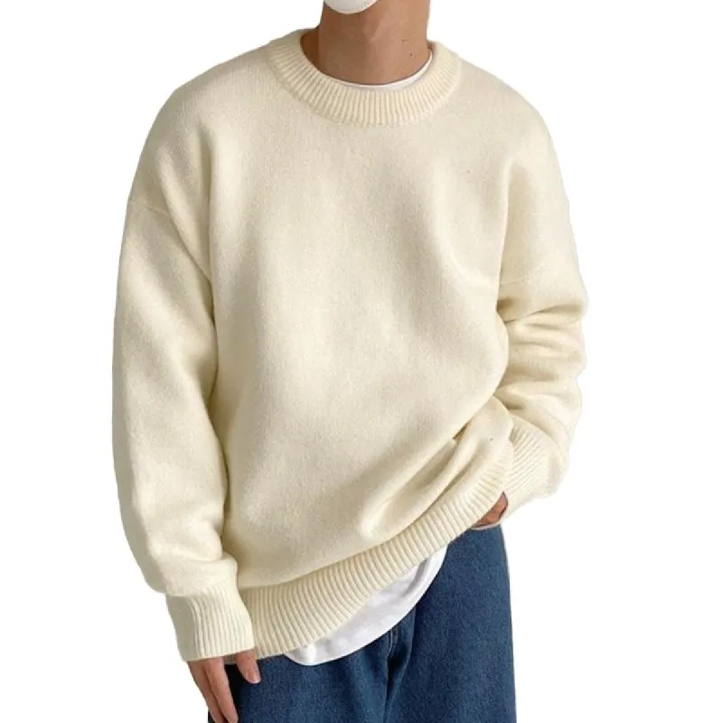 Men's Solid Loose Round Neck Long Sleeve Casual Sweater 25467223Z sold by Manly