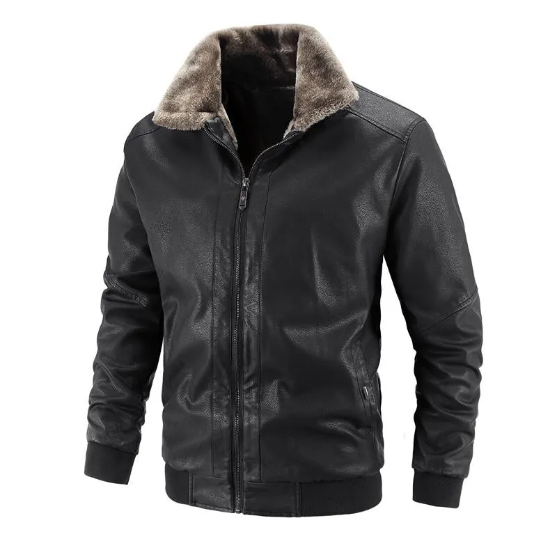 Men's Fleece Lapel Zipper Leather Jacket 36382213X sold by Manly product image thumbnail 5