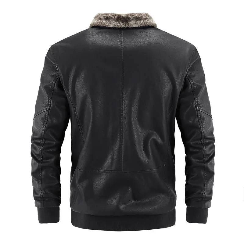 Men's Fleece Lapel Zipper Leather Jacket 36382213X sold by Manly product image thumbnail 4
