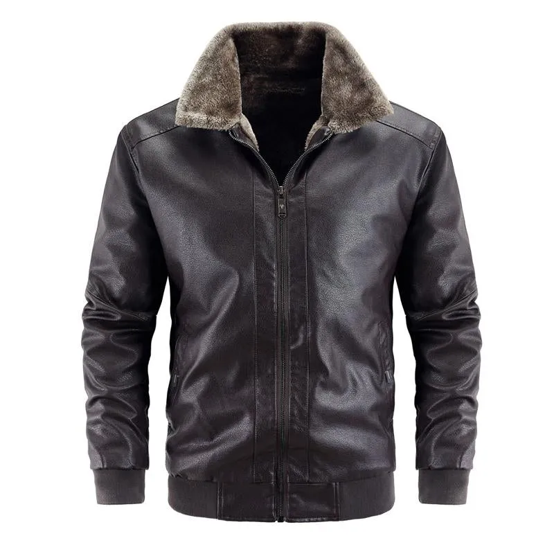 Men's Fleece Lapel Zipper Leather Jacket 36382213X sold by Manly product image thumbnail 2