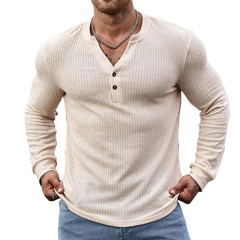 Men's Retro Casual Henley Long Sleeve T-Shirt 71541202TO sold by Manly