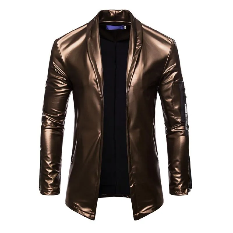 Men's Lapel Motorcycle Solid Color Leather PU Jacket 54601462X sold by Manly