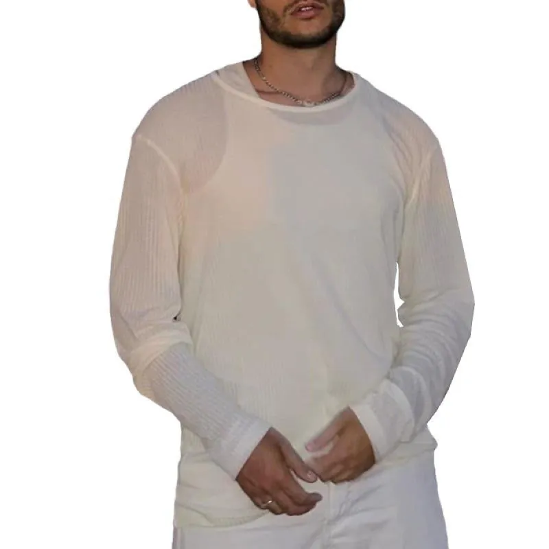Men's Solid Color Round Neck Loose Long Sleeve Bottom T-Shirt 77920441X sold by Manly
