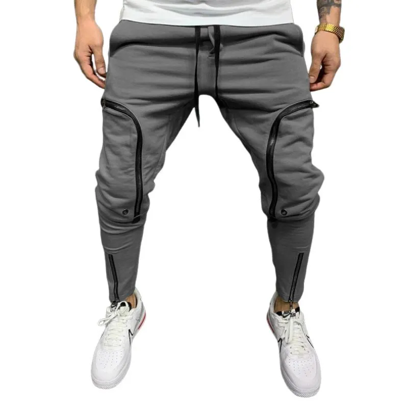 Men's Solid Color Drawstring Elastic Waist Zip Decor Sports Pants 25806781Z sold by Manly