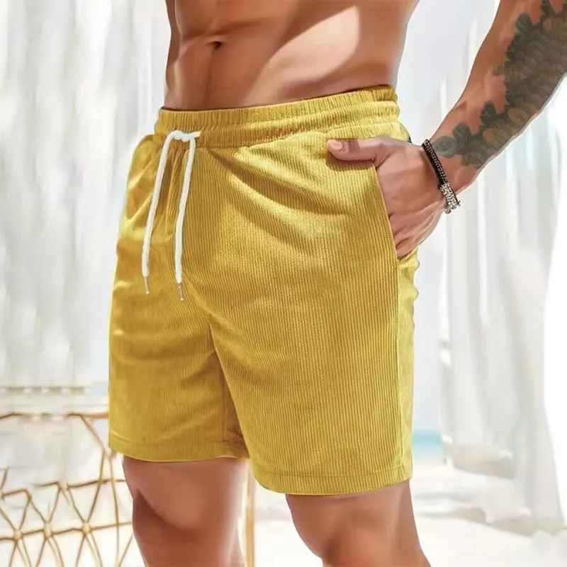 Men's Solid Color Corduroy Elastic Waist Straight Casual Shorts 94224491Z sold by Manly product image thumbnail 5