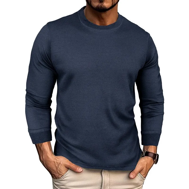 Men's Loose Round Neck Long Sleeve Waffle Basic T-Shirt 43052746X sold by Manly product image thumbnail 2