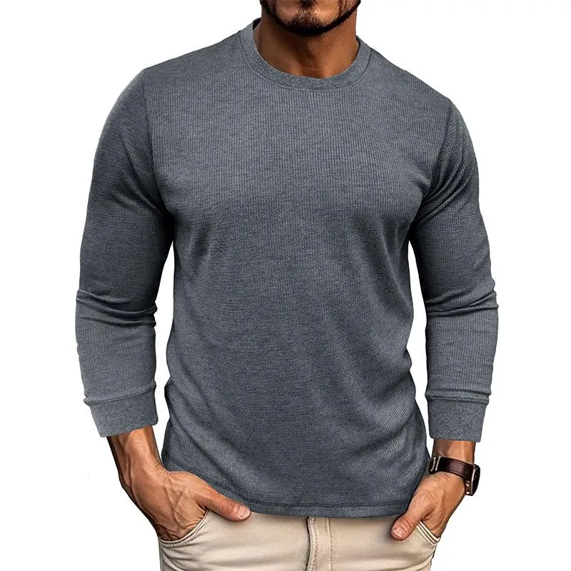 Men's Loose Round Neck Long Sleeve Waffle Basic T-Shirt 43052746X sold by Manly