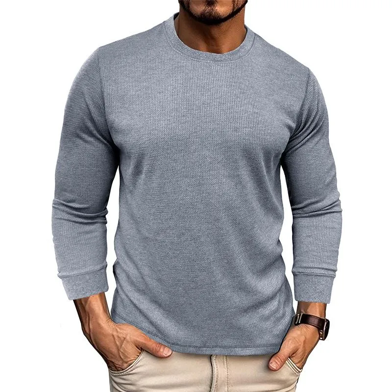 Men's Loose Round Neck Long Sleeve Waffle Basic T-Shirt 43052746X sold by Manly product image thumbnail 5