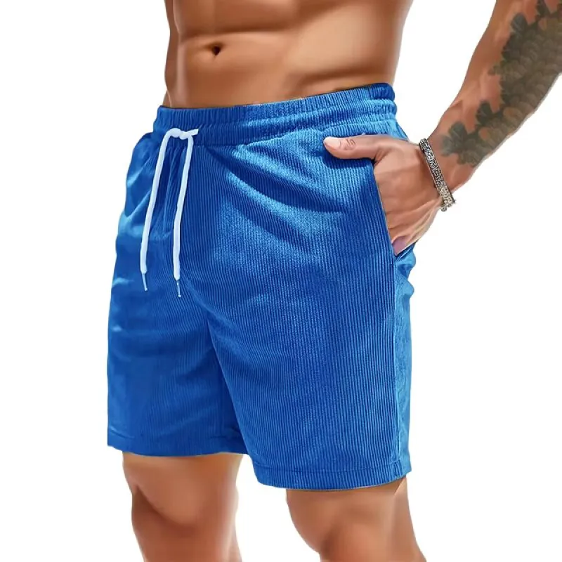 Men's Solid Color Corduroy Elastic Waist Straight Casual Shorts 94224491Z sold by Manly
