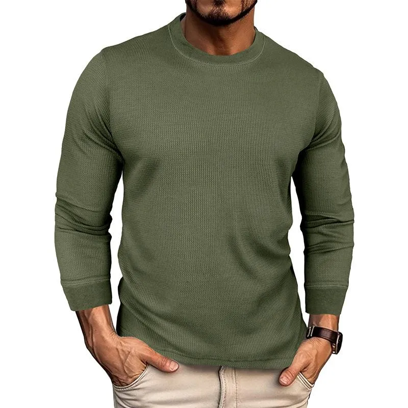 Men's Loose Round Neck Long Sleeve Waffle Basic T-Shirt 43052746X sold by Manly product image thumbnail 3