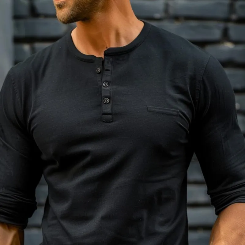 Men's Solid Henley Neck Chest Pocket Long Sleeve T-Shirt 92136534Y sold by Manly product image thumbnail 2