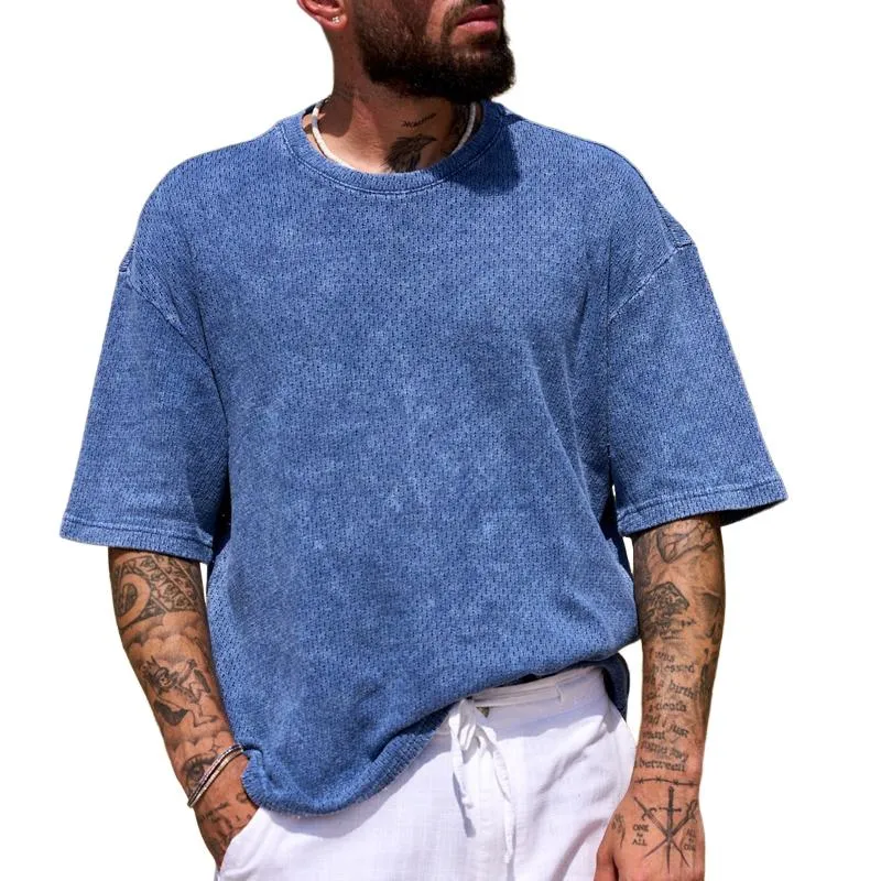 Men's Solid Breathable Round Neck Short Sleeve Casual T-shirt 34605527Z sold by Manly