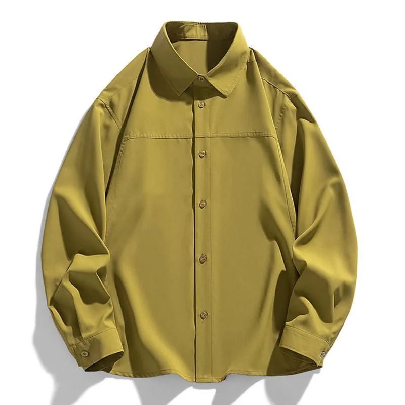 Men's Casual Solid Color Lapel Patchwork Loose Long-Sleeved Shirt 05970257M sold by Manly