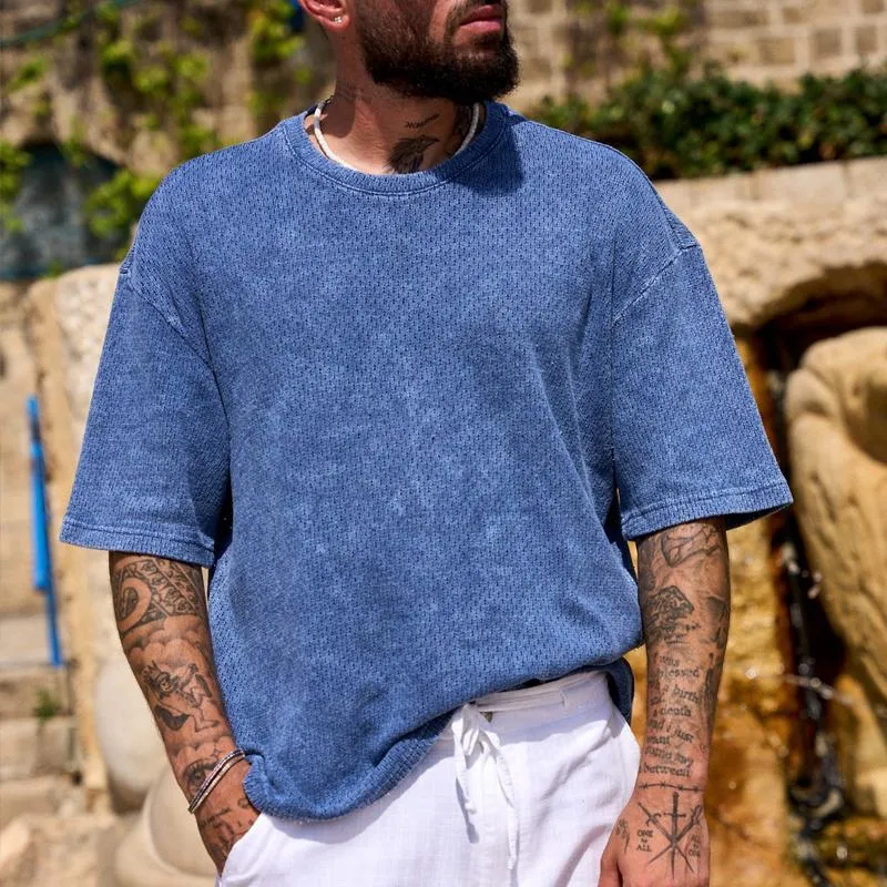 Men's Solid Breathable Round Neck Short Sleeve Casual T-shirt 34605527Z sold by Manly product image thumbnail 2