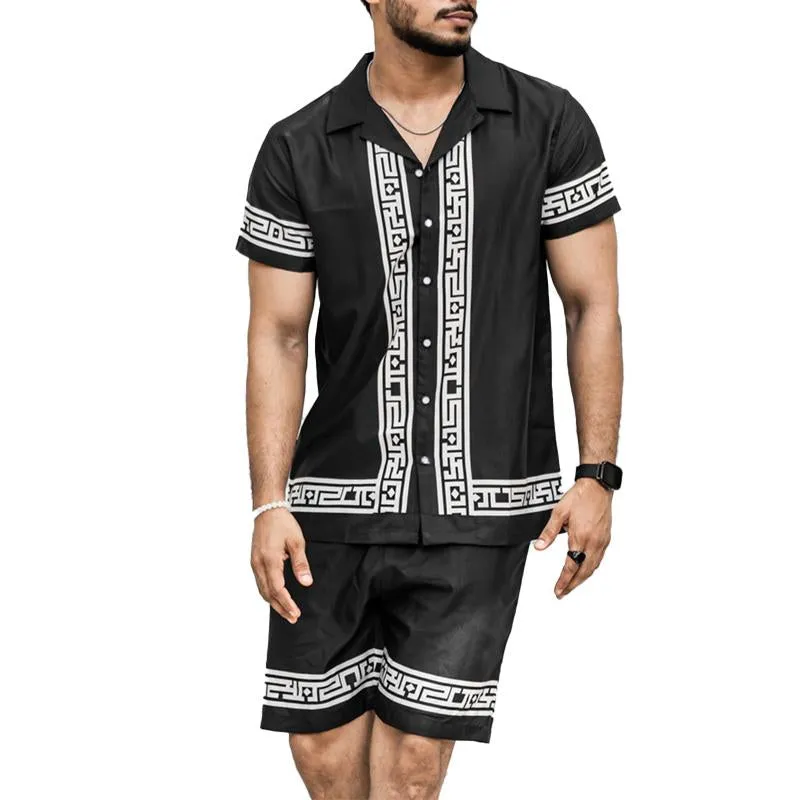 Men's Casual Printed Beach Short Sleeve Shirt Shorts Set 14916041Y sold by Manly