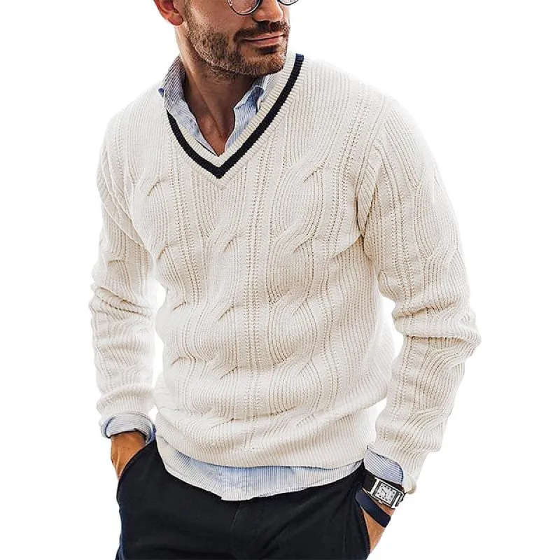 Men's V-Neck Slim Fit Long Sleeve Pullover Sweater 96176921M sold by Manly