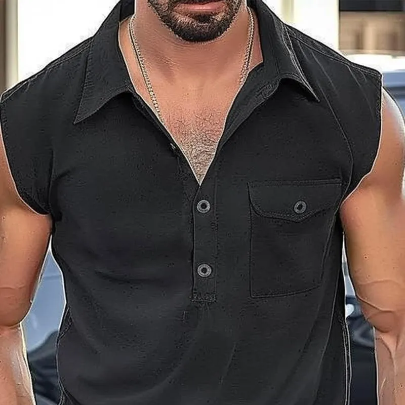 Men's Button Lapel Chest Pocket Sleeveless Tank Top 57941495Y sold by Manly product image thumbnail 2