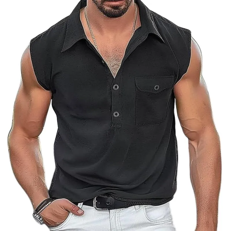 Men's Button Lapel Chest Pocket Sleeveless Tank Top 57941495Y sold by Manly