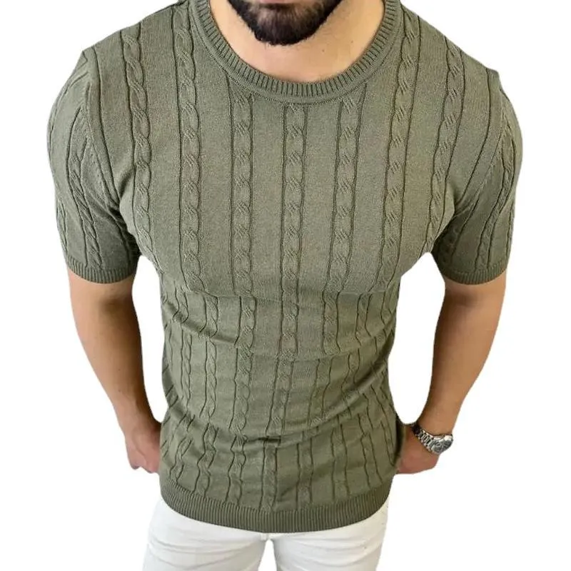 Men's Casual Thin Slim Round Neck Short Sleeve Cable Knit Sweater 80739212M sold by Manly
