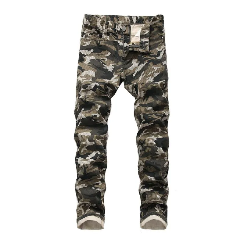 Men's Casual Camouflage Print Slim Fit Stretch Denim Trousers 18374778M sold by Manly