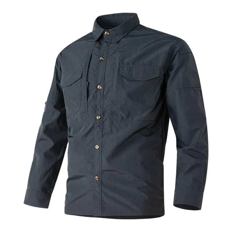 Men's Casual Outdoor Quick-Drying Multi-pocket Loose Long-Sleeved Shirt 64432832M sold by Manly