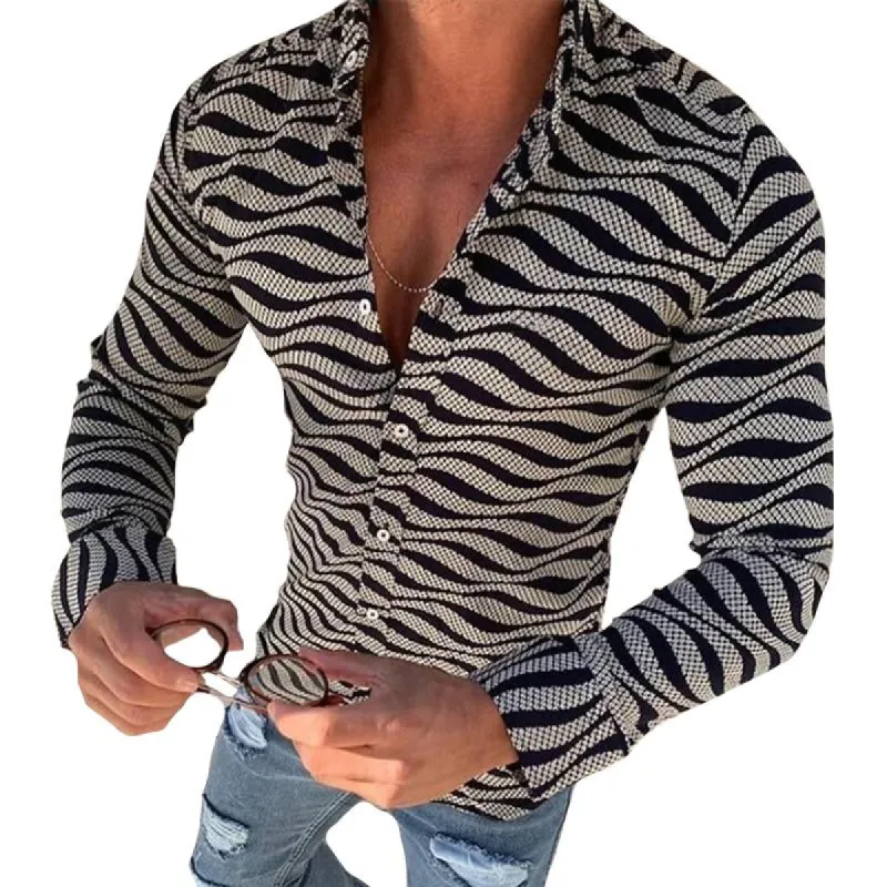 Men's Casual Striped Long Sleeve Shirt 95634689TO sold by Manly