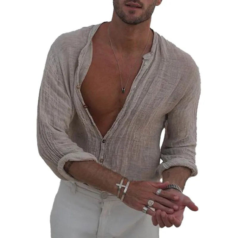 Men's Casual Solid Color Long Sleeve Shirt 71051429Y sold by Manly