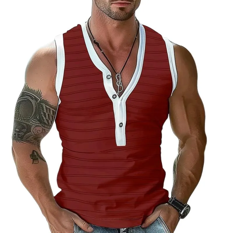 Men's Casual Striped Henley Collar Slim Fit Tank Top 46639172M sold by Manly
