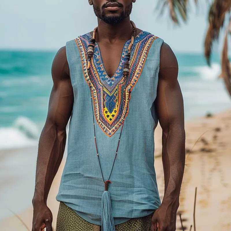 Men's Bohemian Ethnic Graphic V Neck Sleeveless Tank Top 04428072Z sold by Manly product image thumbnail 2