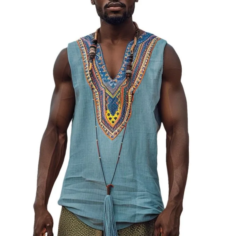 Men's Bohemian Ethnic Graphic V Neck Sleeveless Tank Top 04428072Z sold by Manly