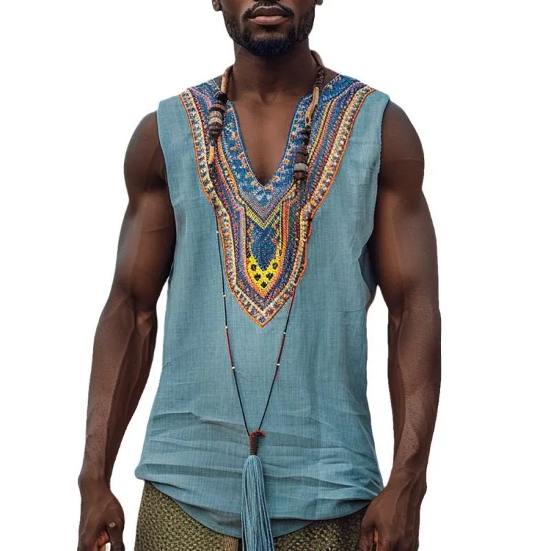 Men's Bohemian Ethnic Graphic V Neck Sleeveless Tank Top 04428072Z sold by Manly