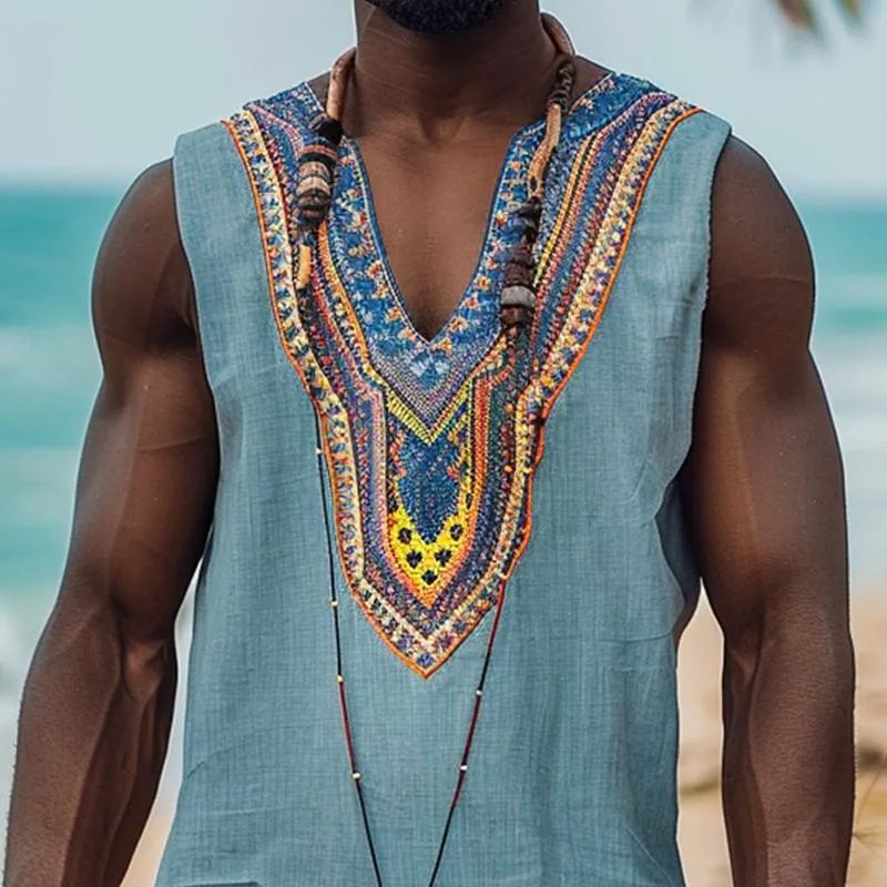 Men's Bohemian Ethnic Graphic V Neck Sleeveless Tank Top 04428072Z sold by Manly product image thumbnail 3