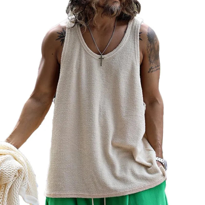 Men's Casual Round Neck Solid Color Tank Top 15988785X sold by Manly
