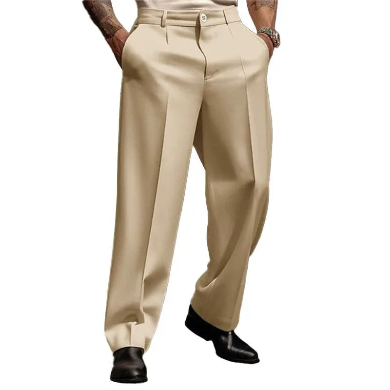 Men's Business Solid Color Slant Pockets Straight-Leg Suit Pants 25090014M sold by Manly