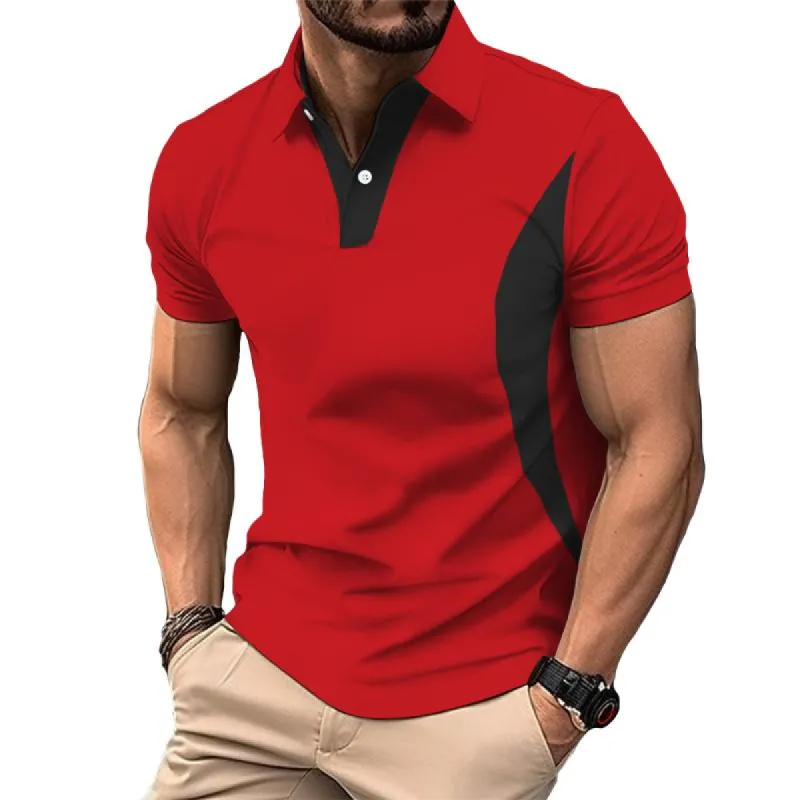Men's Patchwork Lapel Short-sleeved Polo Shirt 04326048TO sold by Manly