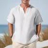 Men's Solid Color V-Neck Short-Sleeved Shirt 88586311Y sold by Manly